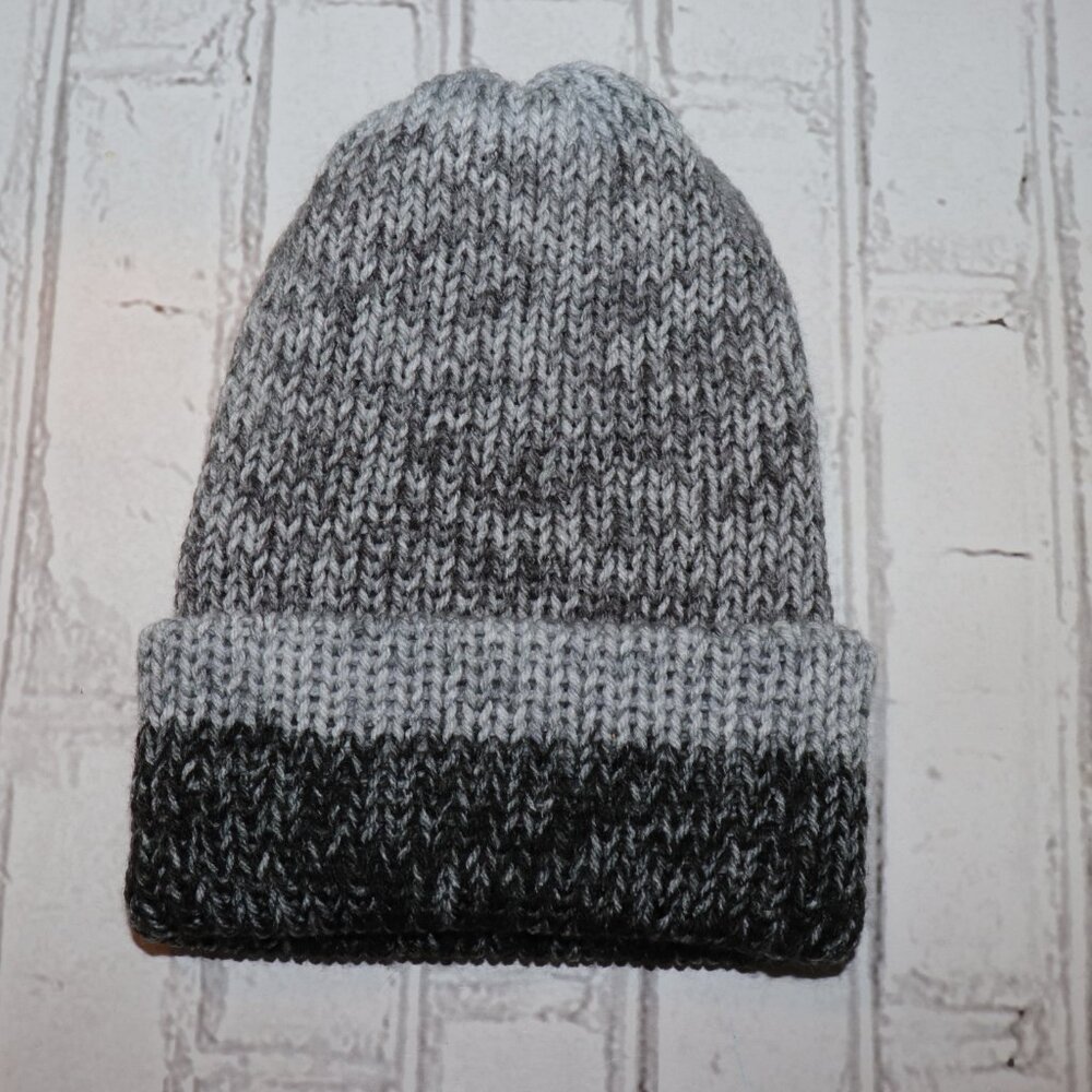 🖤 Handmade Gradient Beanie · Luxe Grayscale Yarn · Boutique Knit